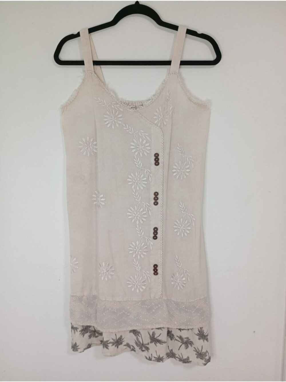 Raya Sun Boho Embroidered Cotagge Slip Dress With Floral Hem Accents XL Festival
